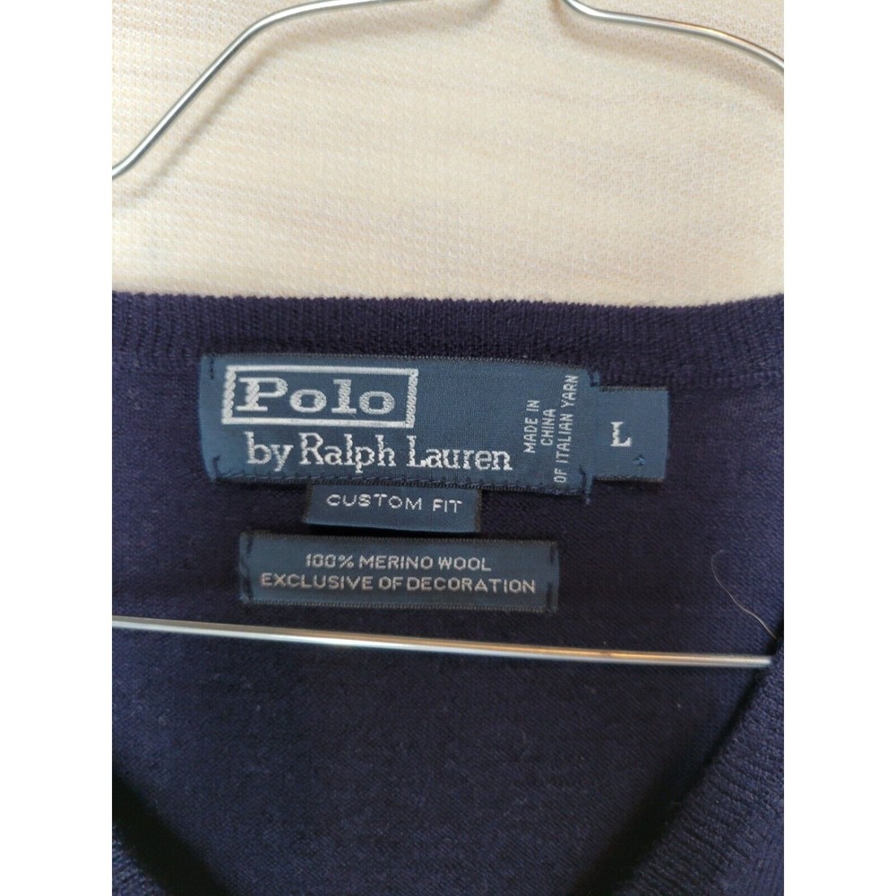 Polo Ralph Lauren Men's SZ L Sweater Merino Wool V Neck Long Sleeve Blue - Picture 5 of 8